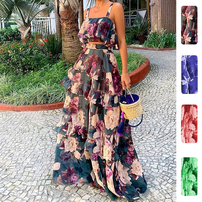 Summer Clothing Bundle - Damen Zweiteiler mit Blumenmuster: Rüschen-Crop-Top +