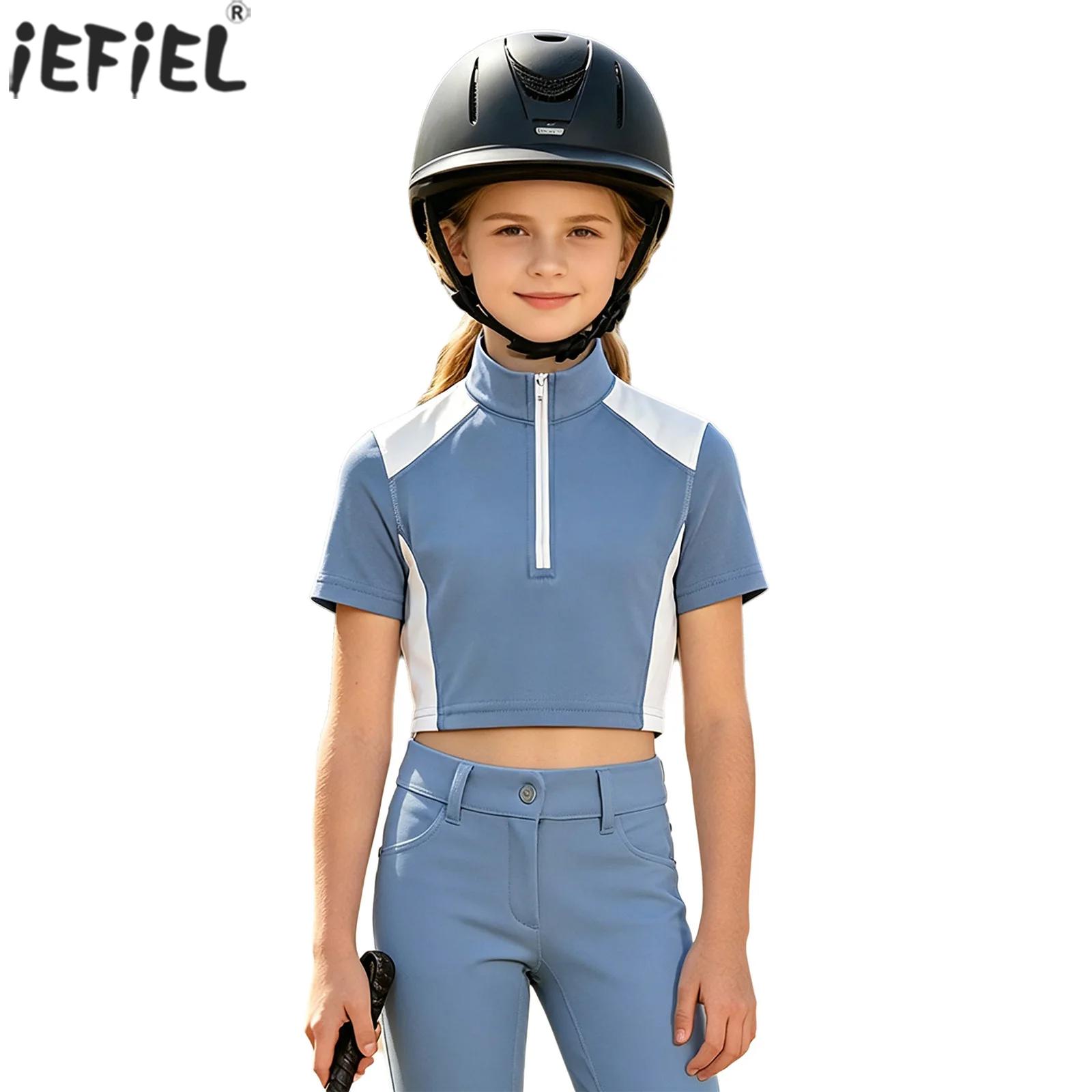 Summer Equestrian Clothing - Kinder Mädchen Sport-Reitshirt Reitbekleidung Kurzarm Halber