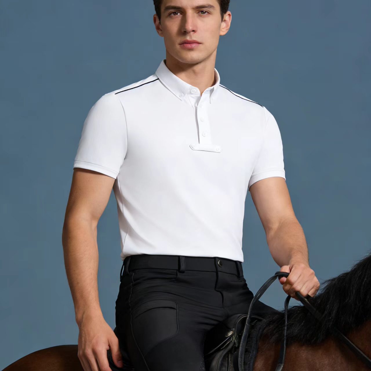 Summer Equestrian Clothing - Herren-Reitoberteil, gestricktes Poloshirt, Reitbekleidung, Stretch, Slim