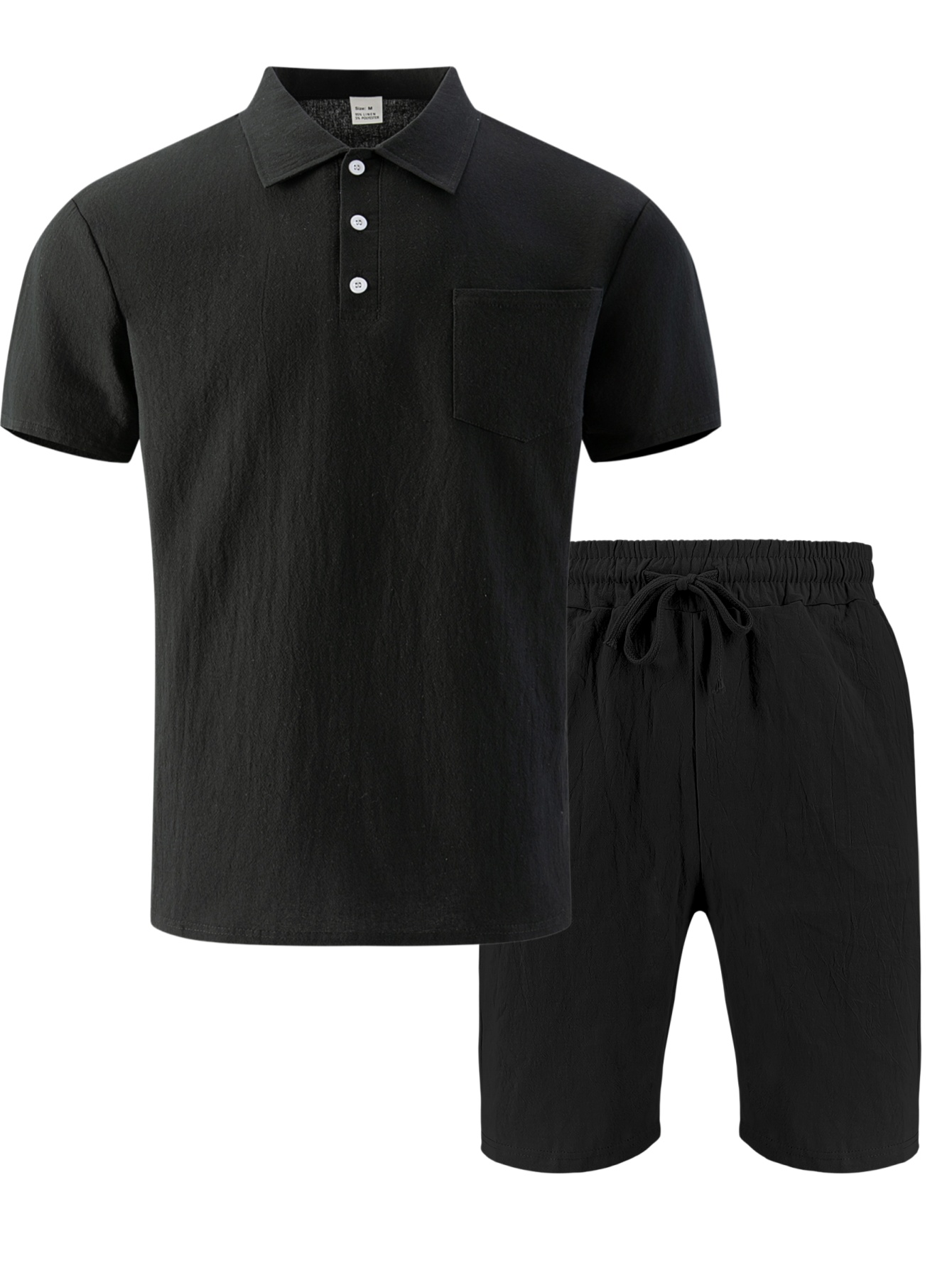 Linen Shorts Men - Herren-Set aus Strukturiertem Leinen: Kurzarm-Polo &