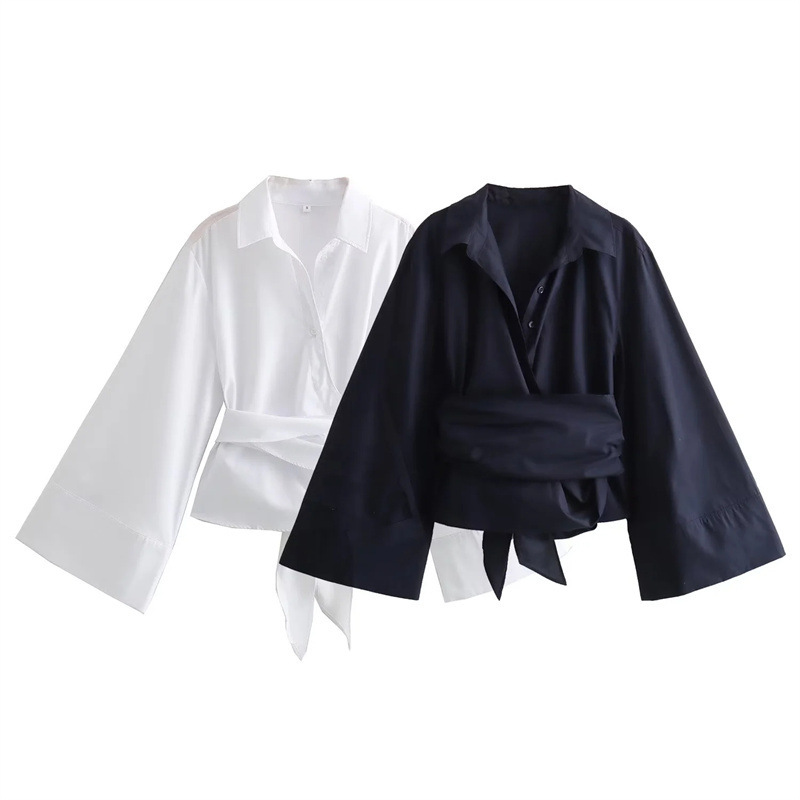 Tie Front Shirt - Langarm-Kimono blusen für Damen mit Fliege,