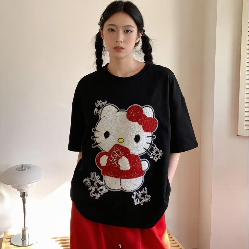 Summer Clothing Petite - Niedliches Kurzarm-T-Shirt mit Hello Kitty-Motiv, Neuer