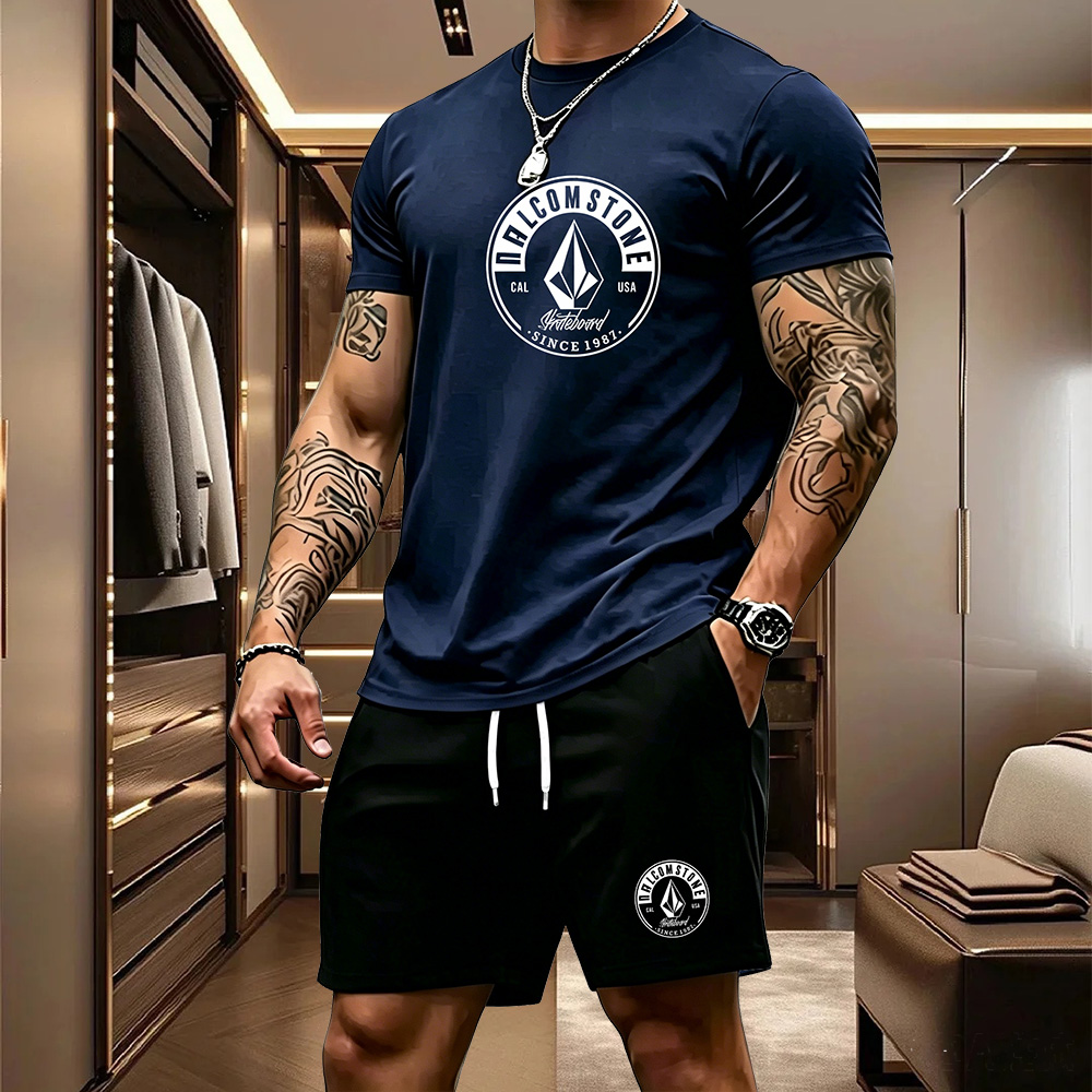 Summer Clothing Haul - Herren Freizeit-Sportbekleidung 2-teiliges Set Klassisches Kurzarm-T-Shirt