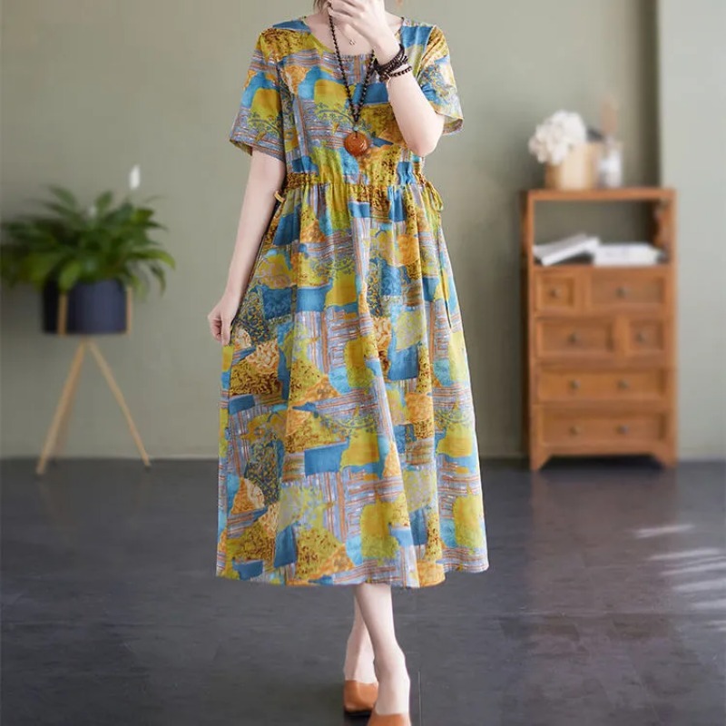 Sundress Midi Floral - Damen-Midikleid in Übergröße, Vintage-Blumendruck, Baumwolle und