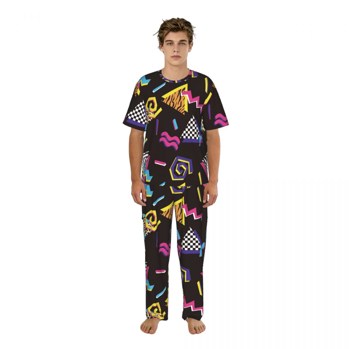 Summer Clothing Long Sleeve - Herren-Pyjama-Anzug, kurzärmelig, lange Hosen, abstrakte Formen