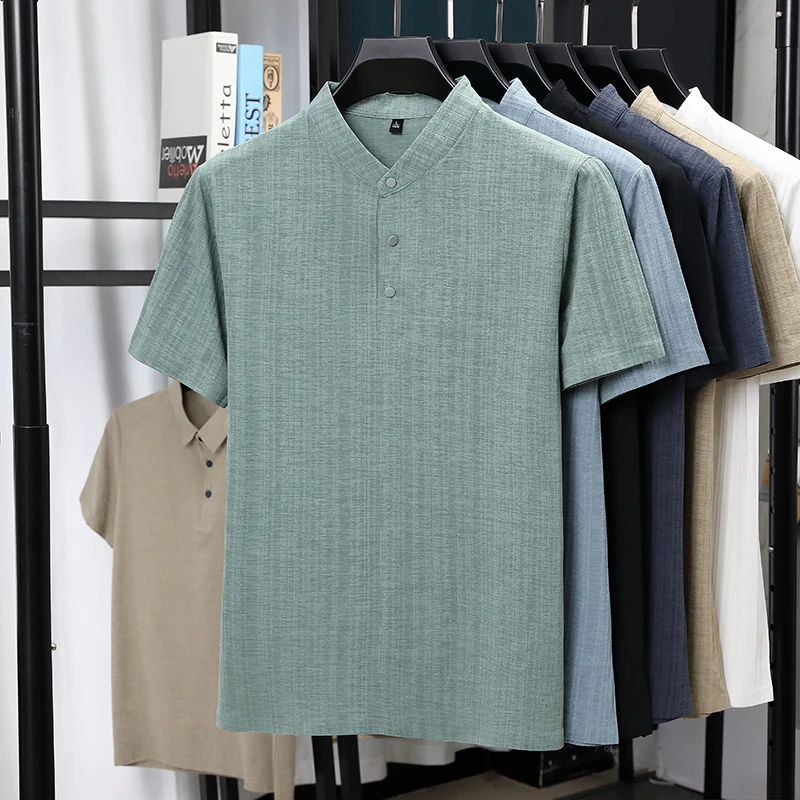 Summer Clothing Types - Herren-Hemden mit Stehkragen und Halbknopfleiste aus