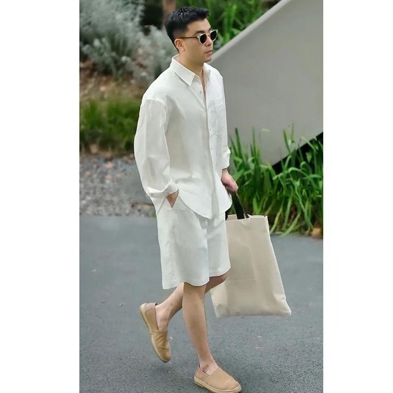 Linen Shorts Men - Sommerliches Freizeit-Set: Lyocell-Leinen-Hemd und Shorts –