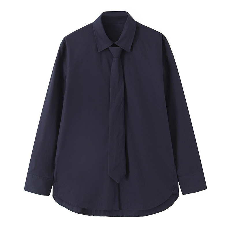 Tie Front Shirt - Willshela Frauen Mode Mit Krawatte Marineblau