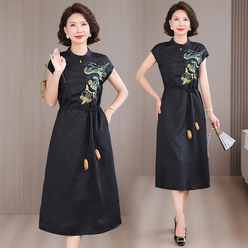 Sundress Midi Floral - Sommer Chinesischen Stil Seide Jacquard Midi