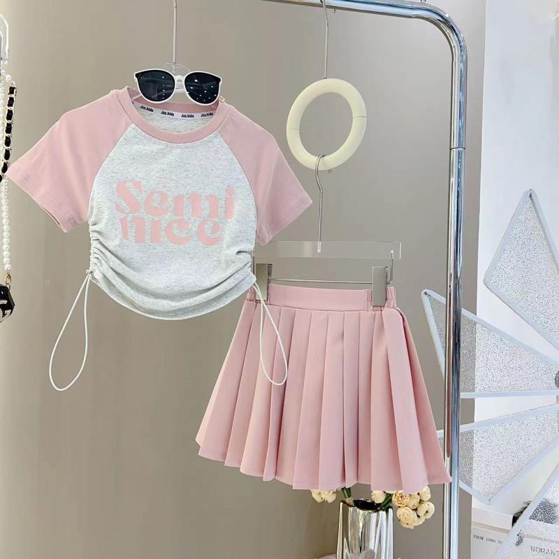Summer Clothing Teen Girls - Kinder Mädchen Kurzarm-Oberteil Plissierter Rock 2-Teilige