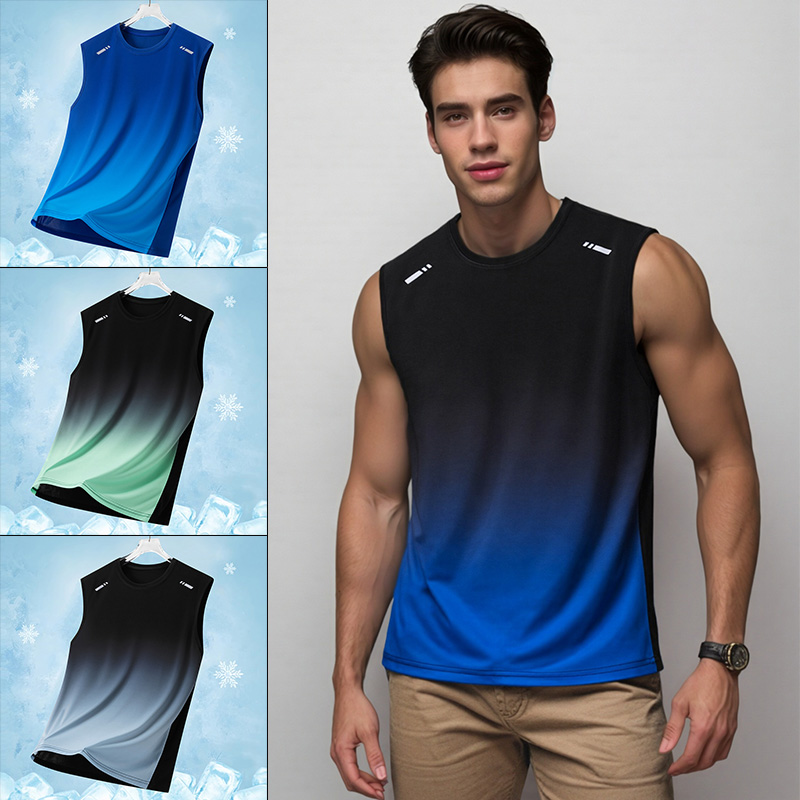 Summer Clothing For Teens - Herren-Sportweste mit Farbverlauf, leicht, ärmellos, Rundhals-T-Shirt,
