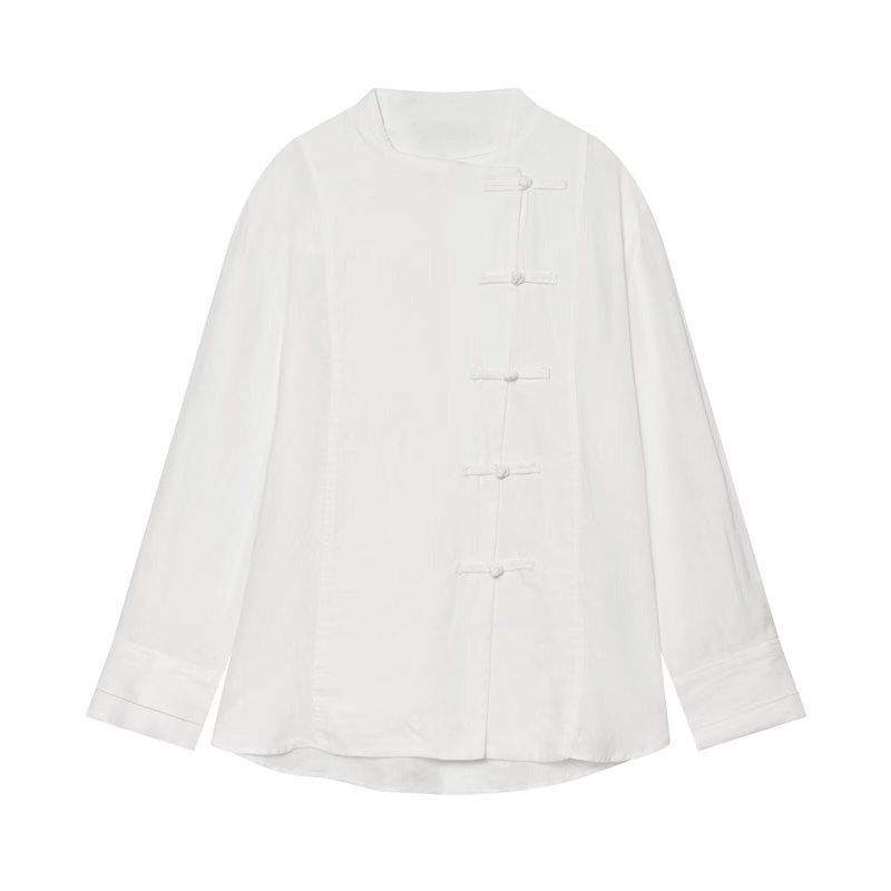 Tie Front Shirt - Damenhemd 2026 Sommer Neu Weiß Langarm