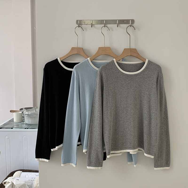 Summer Clothing Types - 100% Baumwolle Damen O-Ausschnitt Farbblockierung Langarm-Shirt
