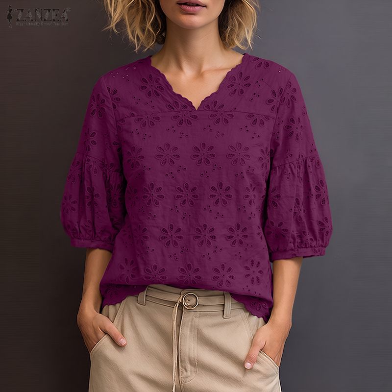Summer Clothing Wear - ZANZEA 2026 Blusen mit Ösen-Stickerei für