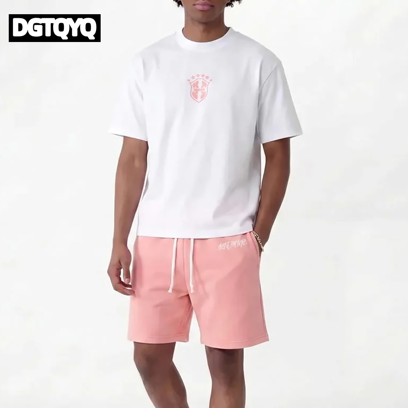 Summer Clothing Petite - Herren Sommer Neuheit: Rosa Bestickte Freizeitshorts,