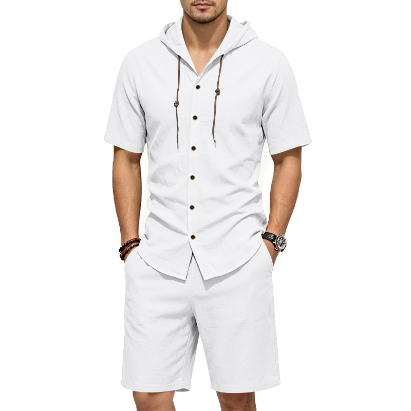 Linen Shorts Men - Herren Sommer Leinen Zweiteiler Set Locker