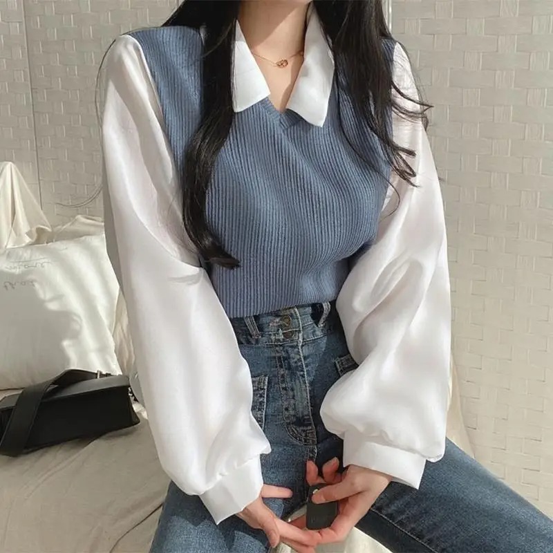 Summer Clothing For Teens - Sommer-Bluse Damen Koreanischer Stil Falscher Zweiteiler