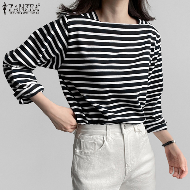 Summer Clothing Wear - ZANZEA Damen-Blusen, lässig, gestreift, Frühling, lange