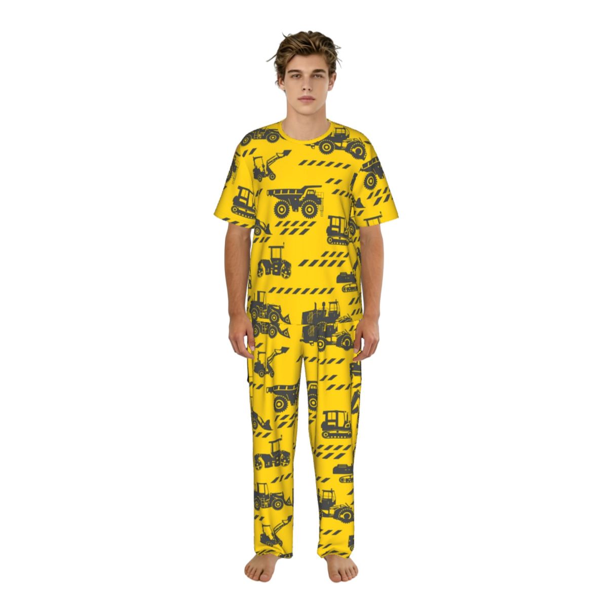 Summer Clothing Long Sleeve - Herren-Pyjama-Set Kurzarm Lange Hose Cartoon-Maschinen-Truck Schlafanzug