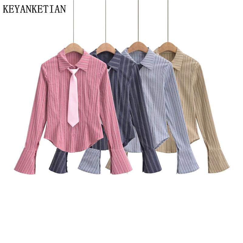 Tie Front Shirt - Keyanketian New Launch Damen Krawatte Dekoration