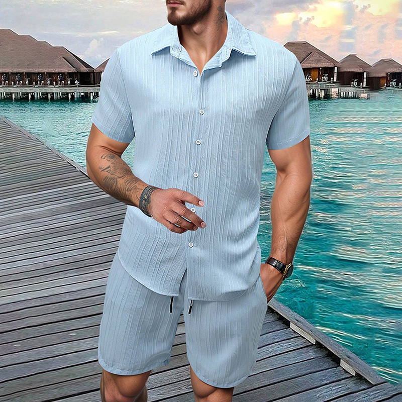 Summer Clothing Types - 2026 Neues Herren-Set: Vertikal geknittertes Revers-Kurzarmhemd