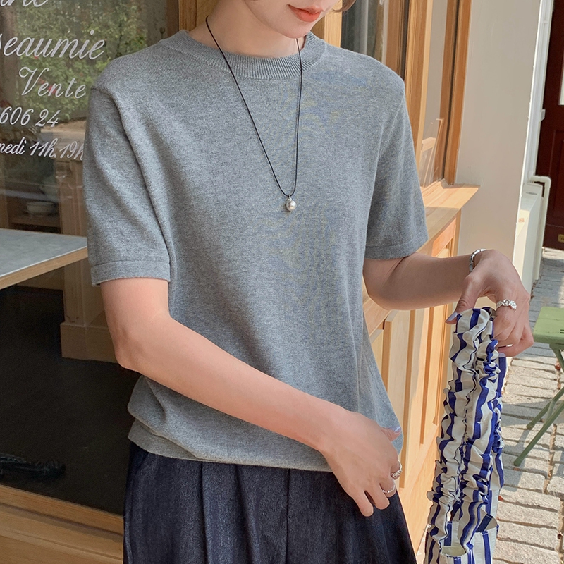 Summer Jumper Clothing - Frühling Sommer Damen Baumwoll-Pullover Rundhals Kurzarm