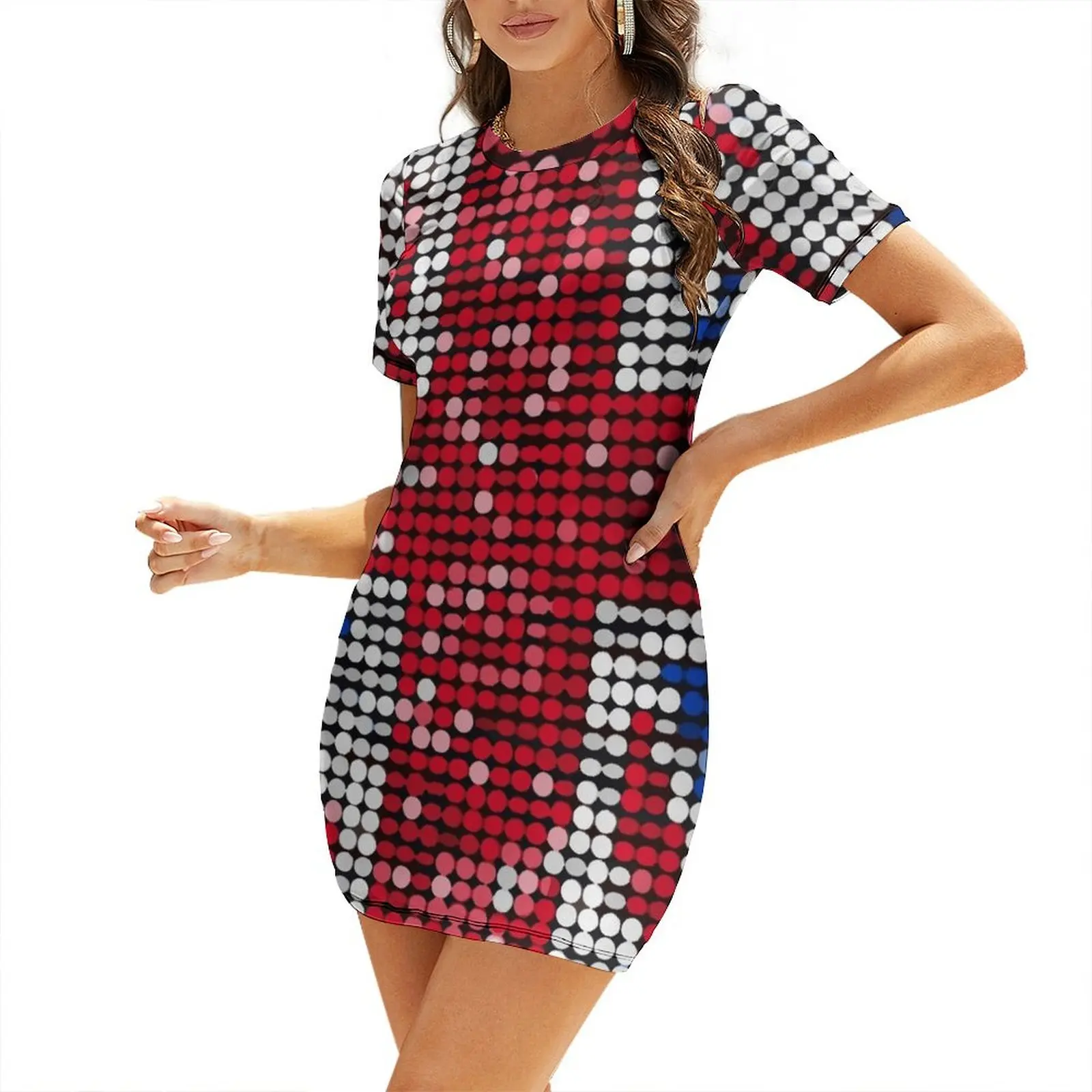 Summer Clothing Women Uk - Kurzärmeliges Kleid mit Union-Jack-Flagge und Pailletten,