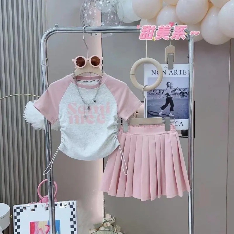 Summer Clothing Teen Girls - Kinder Mädchen Kurzarm Top Faltenrock 2-teilige