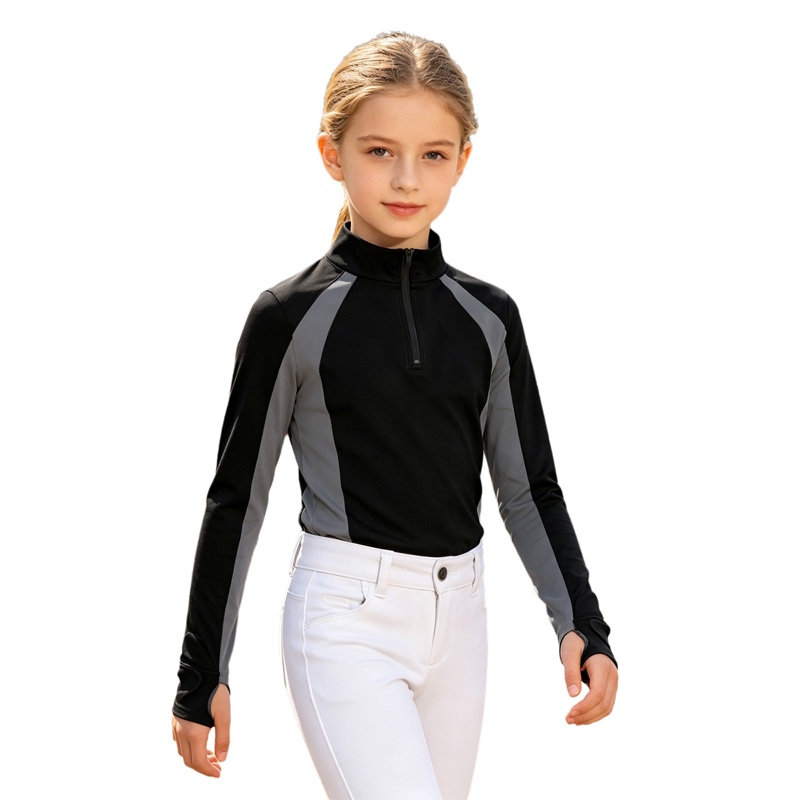 Summer Equestrian Clothing - Kinder Mädchen Reitsport Kleidung Langarm Halbreißverschluss