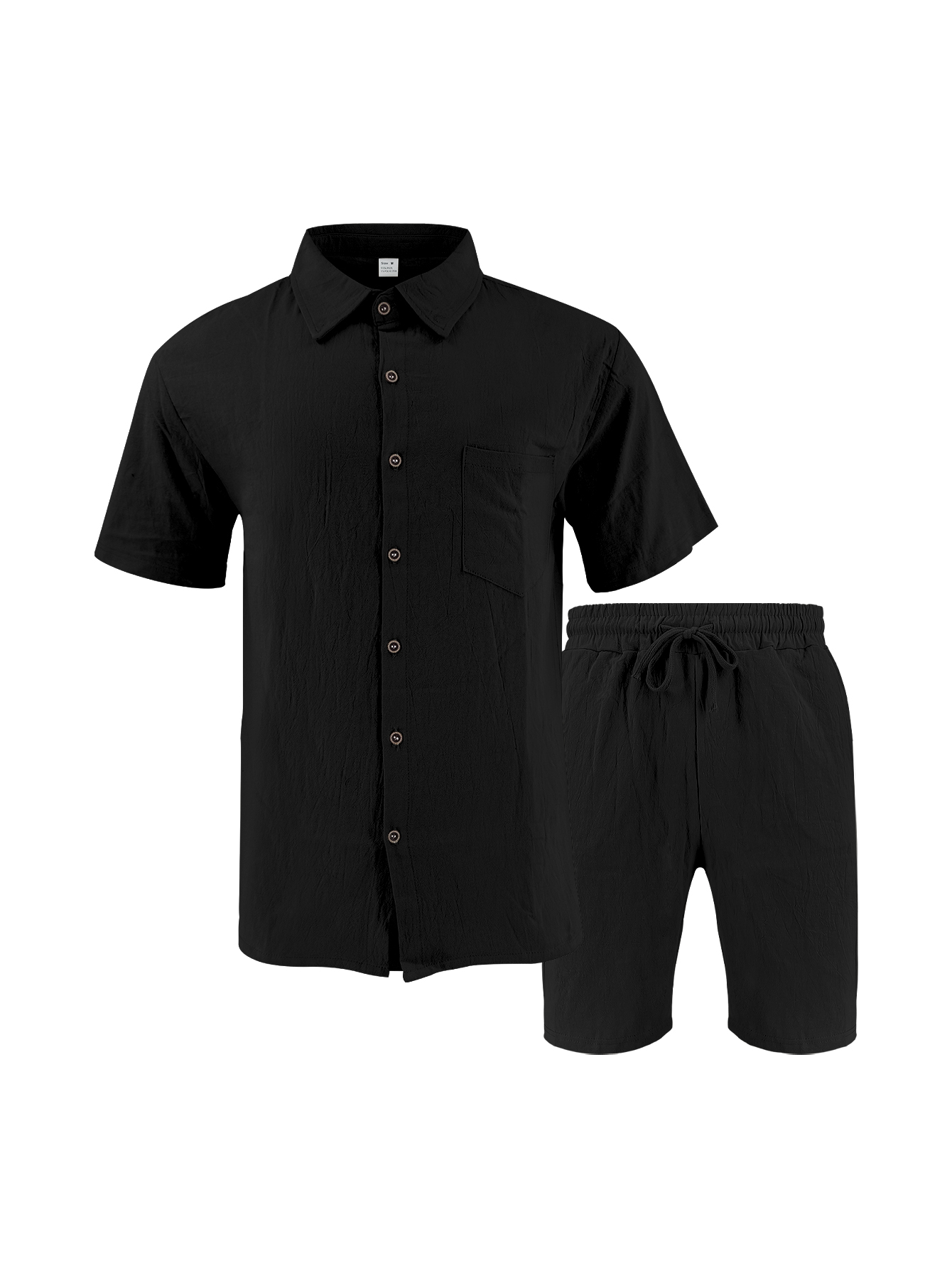 Linen Shorts Men - Herren-Leinen-Set mit Strukturoptik, Zweiteiliges Set, Kurzarm-Hemd