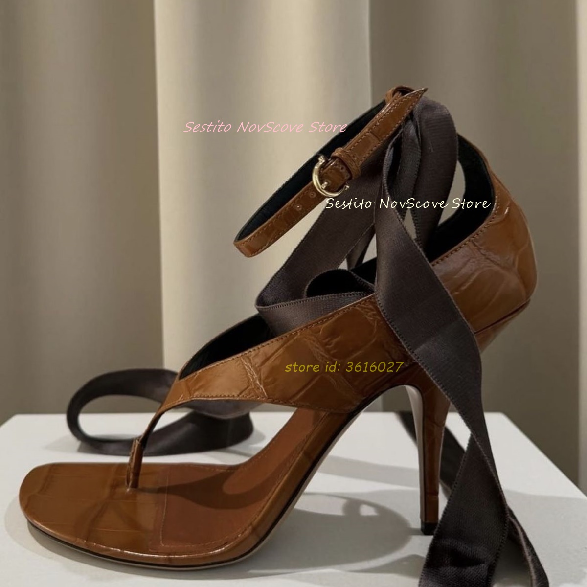 Summer Clothing Petite - Braune offene Zehen-Schnürsandalen, Flip-Flops, Knöchelriemen, Schnalle,