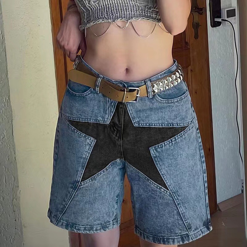 Summer Clothing Vintage - Sterne-Patchwork Damen Kurze Jeans Vintage Denim