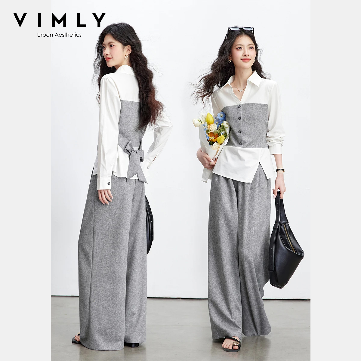 Tie Front Shirt - VIMLY Damen Pendler-Set 2-teilig 2026 Frühling