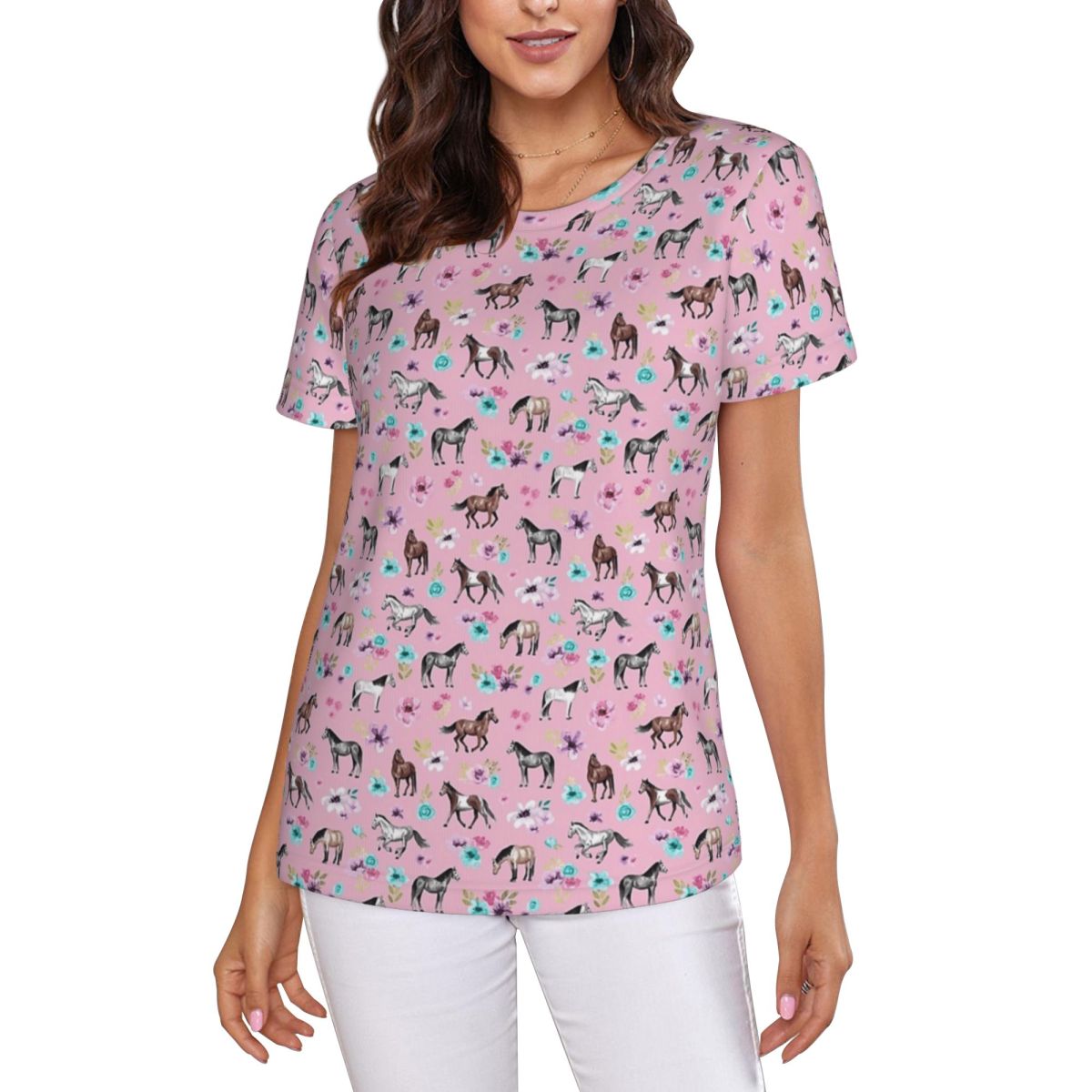 Pferde und Blumen auf Rosa, Re – Summer Equestrian Clothing Bewertung und Preis
