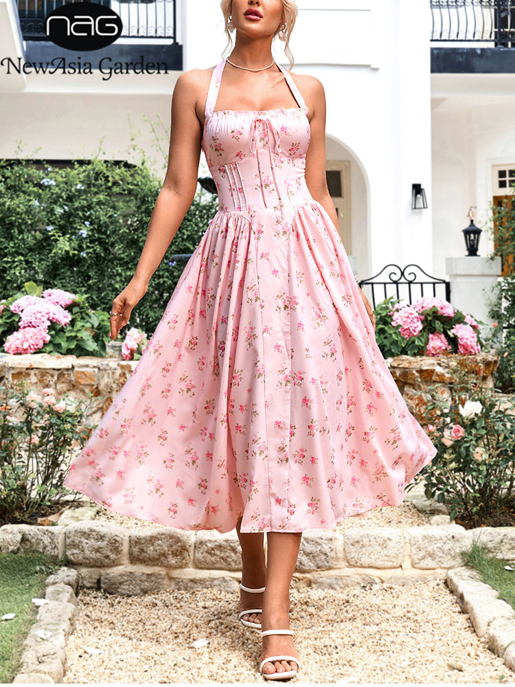 NewAsia Damen Rosa Blumenmuste – Sundress Midi Floral Bewertung und Preis
