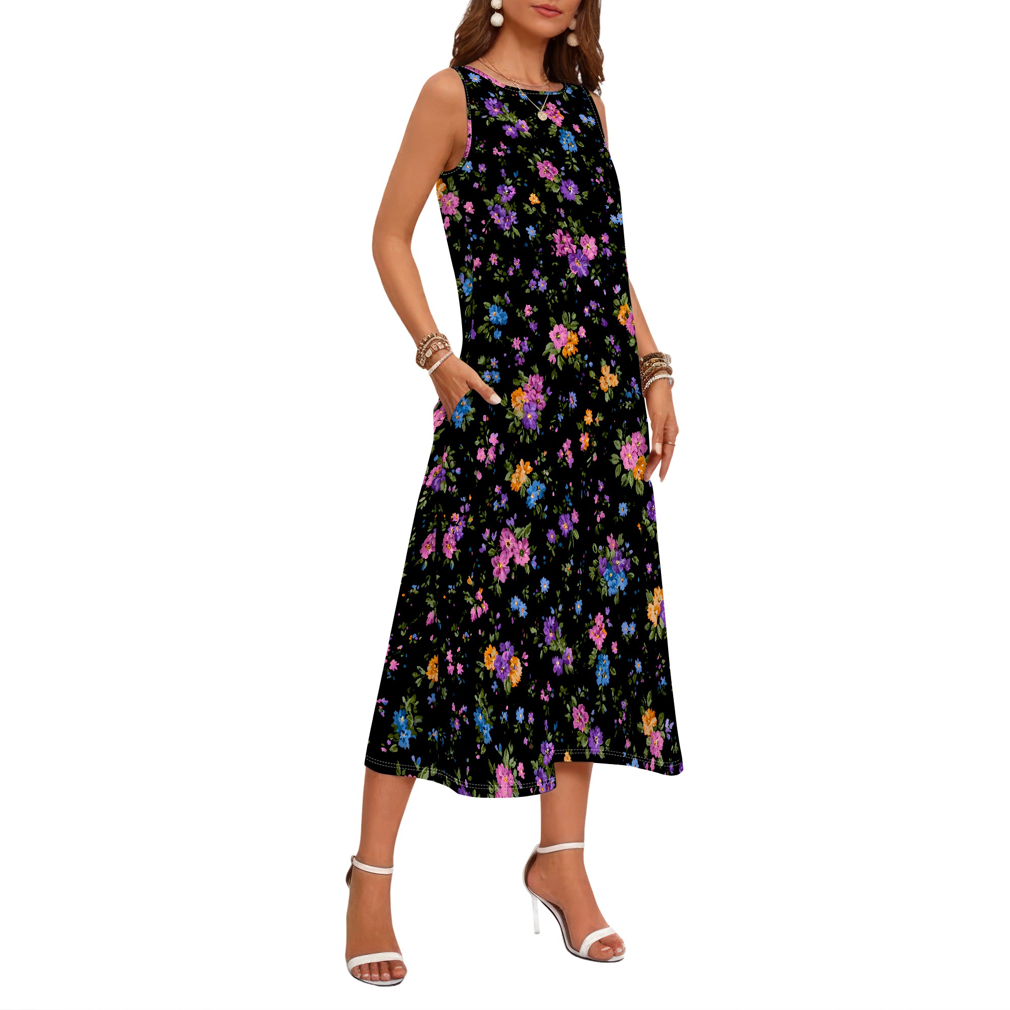 Ärmelloses Kleid mit Blumenmus – Sundress Midi Floral Bewertung und Preis
