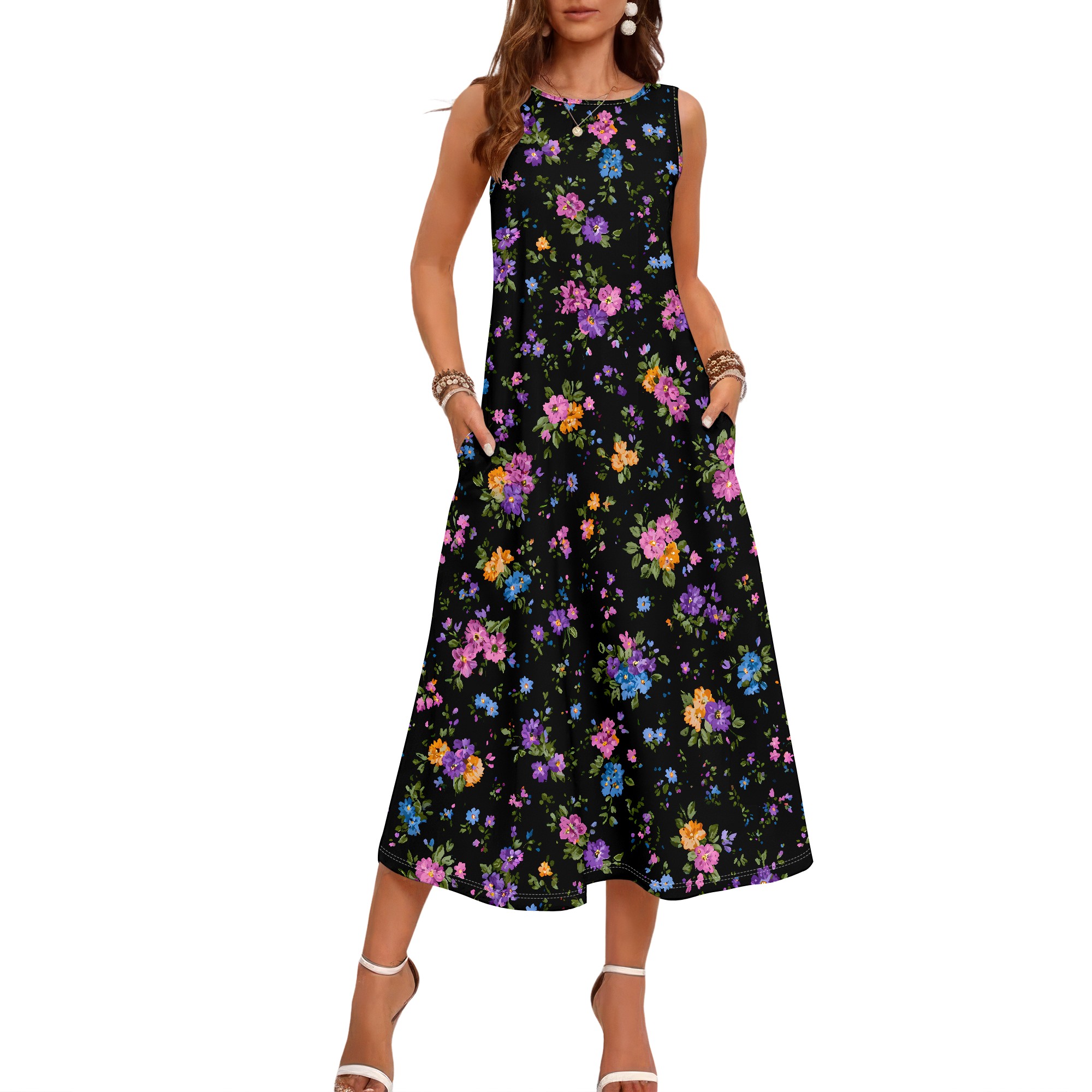 Ärmelloses Kleid mit Blumenmus – Sundress Midi Floral Bewertung und Preis