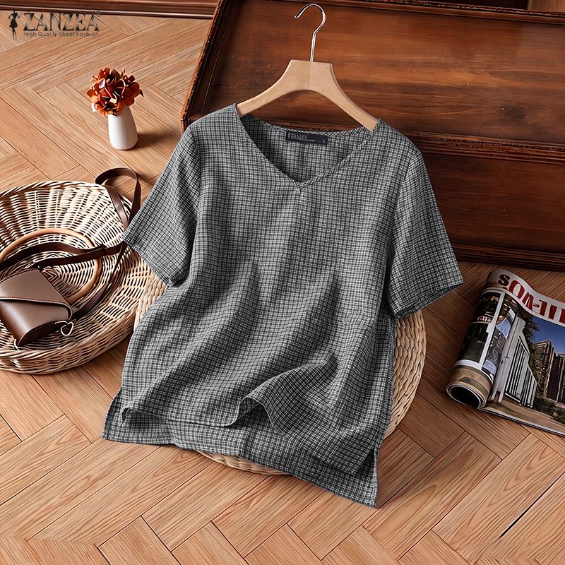Damen Sommer Kurzarm Karierte  – Summer Clothing Wear Bewertung und Preis