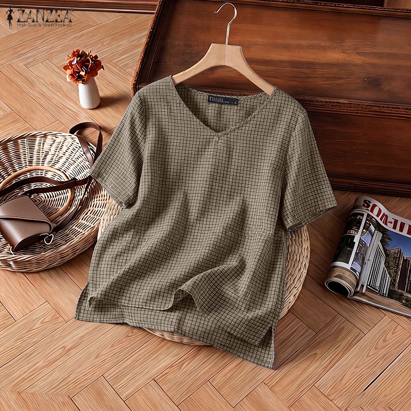 Damen Sommer Kurzarm Karierte  – Summer Clothing Wear Bewertung und Preis