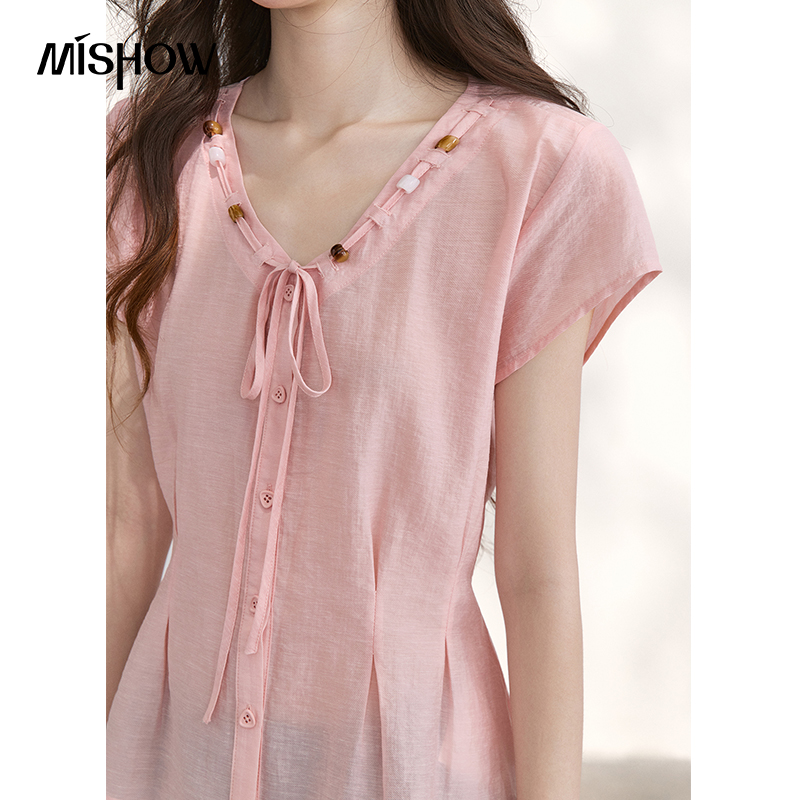 MISHOW Damen V-Ausschnitt Perl – Tie Front Shirt Bewertung und Preis