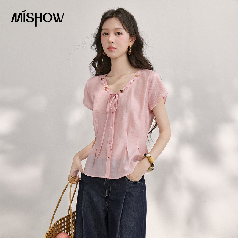 MISHOW Damen V-Ausschnitt Perl – Tie Front Shirt Bewertung und Preis