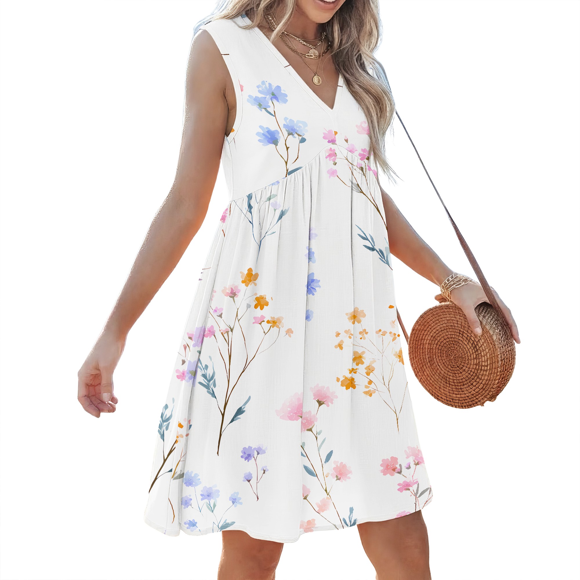 Blumendruck, ärmelloses Kleid, – Sundress Midi Floral Bewertung und Preis