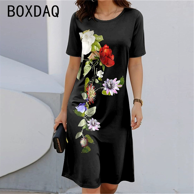 Böhmischen Stil Kurzarm Rundha – Sundress Midi Floral Bewertung und Preis
