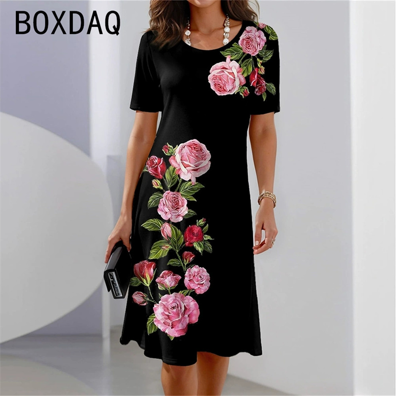 Böhmischen Stil Kurzarm Rundha – Sundress Midi Floral Bewertung und Preis