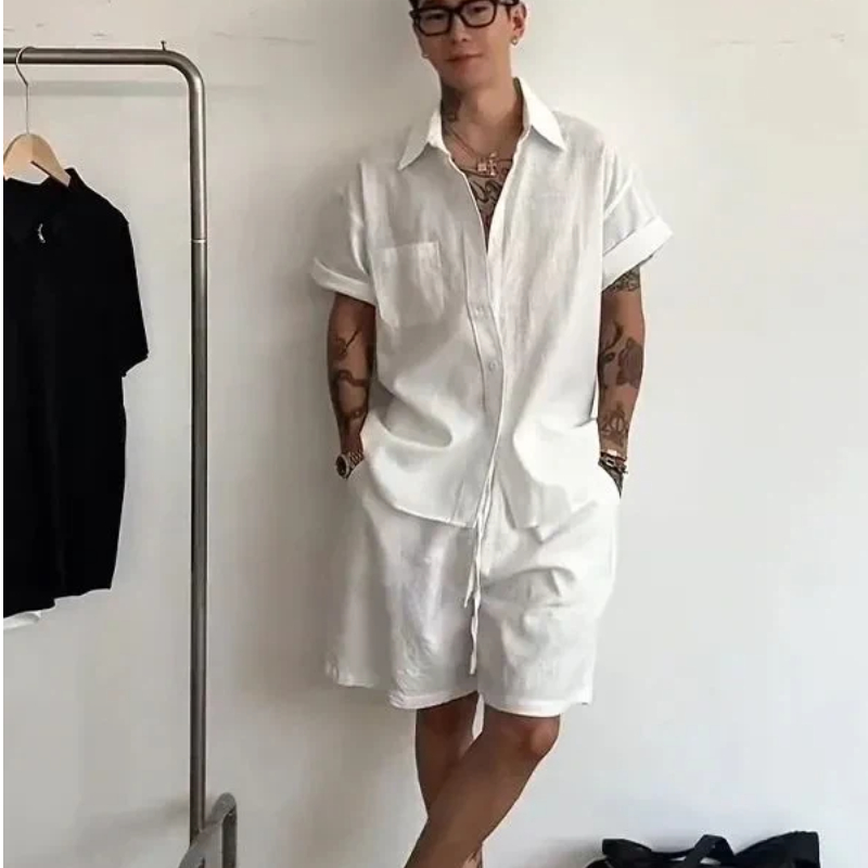 Herren Leinen-Baumwoll-Set, 2- – Linen Shorts Men Bewertung und Preis