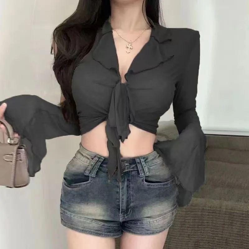 Damen Sexy Transparentes Mesh- – Tie Front Shirt Bewertung und Preis