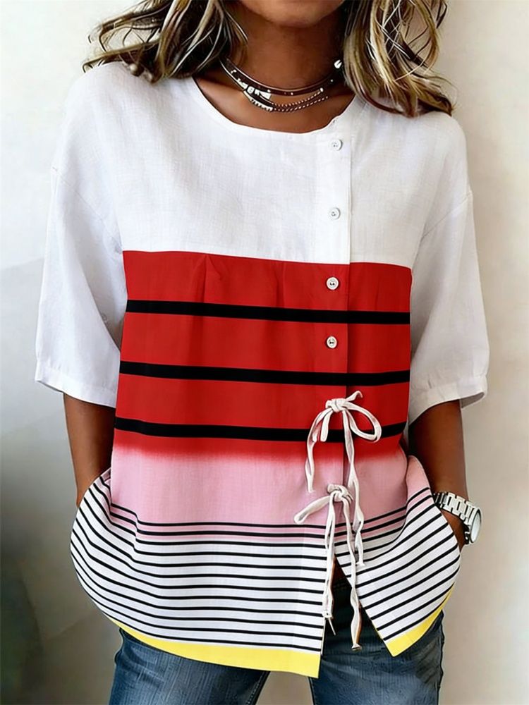 Damenbluse mit geometrischem S – Tie Front Shirt Bewertung und Preis